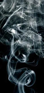 Mobile wallpaper of swirling white smoke on a black background.