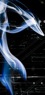 Abstract smoke design with blue and white swirls on a black background.