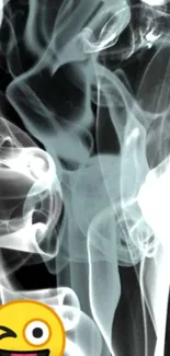 Abstract smoke with emoji on black background.