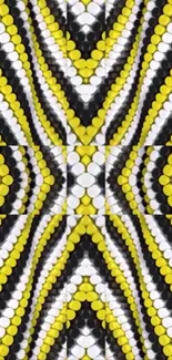 Abstract snake skin pattern in yellow, black, and white hues.