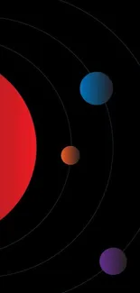 Abstract space wallpaper with moon and colorful planets on black.