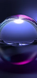 Luminous abstract sphere on purple background.