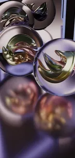 Abstract reflective spheres with metallic colors.