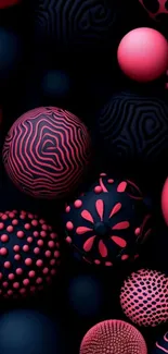 Abstract wallpaper with pink and black spheres.