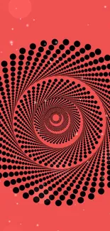 Abstract spiral with black dots on red background wallpaper.