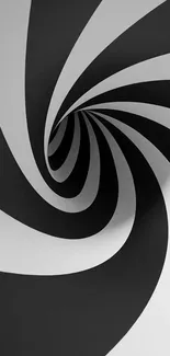 Abstract black and white spiral wallpaper with geometric design.