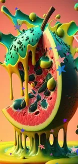 Vibrant abstract watermelon splash art with bold colors.