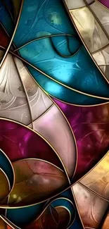 Colorful abstract stained glass design with dynamic shapes.