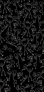 Stick figures dancing on a black background