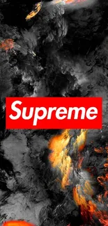 Abstract Supreme wallpaper with flames and clouds.