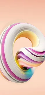 Abstract 3D swirl art with pastel colors on a peach background.