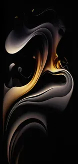 Abstract dark swirl wallpaper in black and gold hues.