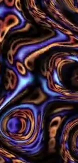 Abstract swirling pattern in blue and orange hues.