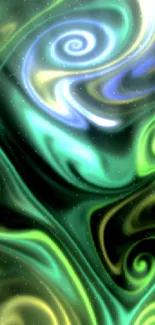 Vibrant abstract swirl wallpaper in neon colors for mobile.