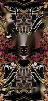 Symmetrical abstract art wallpaper with vivid colors and intricate patterns.