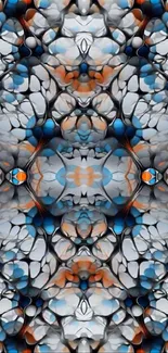 Abstract blue and orange pattern wallpaper with symmetry.