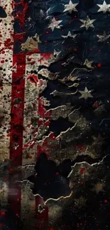 Tattered American flag with grunge texture.