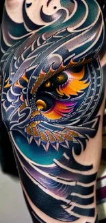 Vibrant abstract tattoo design on arm sleeve wallpaper.