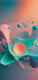 Abstract teal and peach mobile wallpaper with 3D spheres.