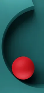 Abstract teal wallpaper with red sphere design, perfect for smartphones.