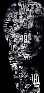 Abstract text portrait wallpaper in black and white.