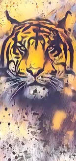 Abstract yellow and purple tiger art wallpaper.