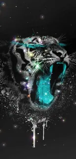 Abstract neon tiger with a colorful, dynamic design on a black background.