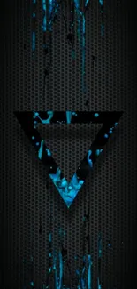 Abstract wallpaper with black triangle and blue liquid on dark texture.