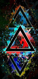 Abstract triangle splash art with vibrant colors on a dark background.