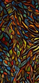 Abstract vibrant leaves in earthy tones wallpaper.