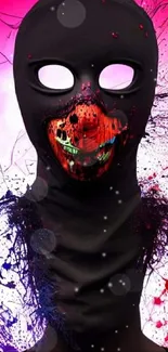 Vibrant mask art with colorful splash background.