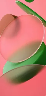 Abstract pink and green shapes wallpaper design.