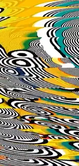 Abstract yellow and black swirl pattern wallpaper.