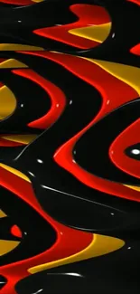 Abstract mobile wallpaper with red, yellow, and black wave patterns.