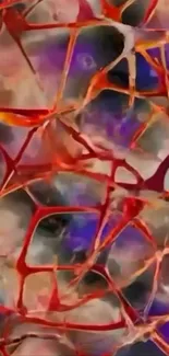 Abstract wallpaper with red and purple web pattern design.