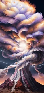 Abstract volcanic explosion in surreal art wallpaper.