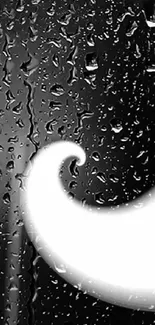 Black and white wallpaper with raindrop effect and abstract swirl design.