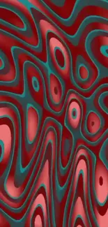 Abstract wave pattern with red and teal hues.