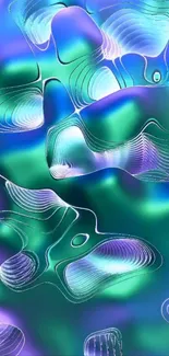 Colorful abstract waves in blue and green hues