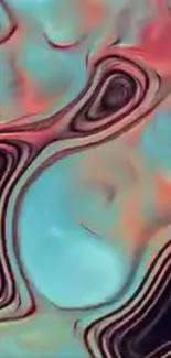 Abstract wavy pattern with turquoise and coral colors.