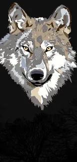 Abstract wolf illustration on dark background wallpaper.