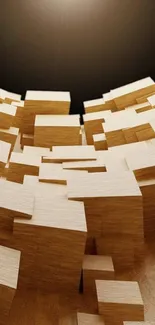 Abstract artwork with wooden blocks creating depth and contrast.