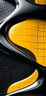 Abstract yellow and black textured wallpaper design.