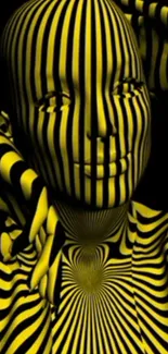 Abstract figure with yellow and black stripes, creating a striking visual effect.