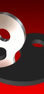 Abstract yin yang design with red and black elements.