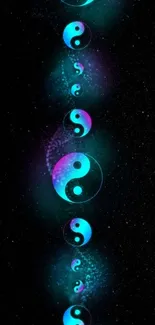 Abstract neon Yin Yang wallpaper featuring cosmic design.