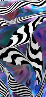 Abstract zebra pattern with iridescent colors in a modern design.