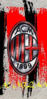 AC Milan logo wallpaper with bold red and black stripes.