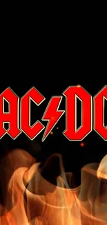 Bold ACDC logo with fiery effects on black background for mobile.