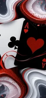 Artistic wallpaper with ace cards and swirling colors.